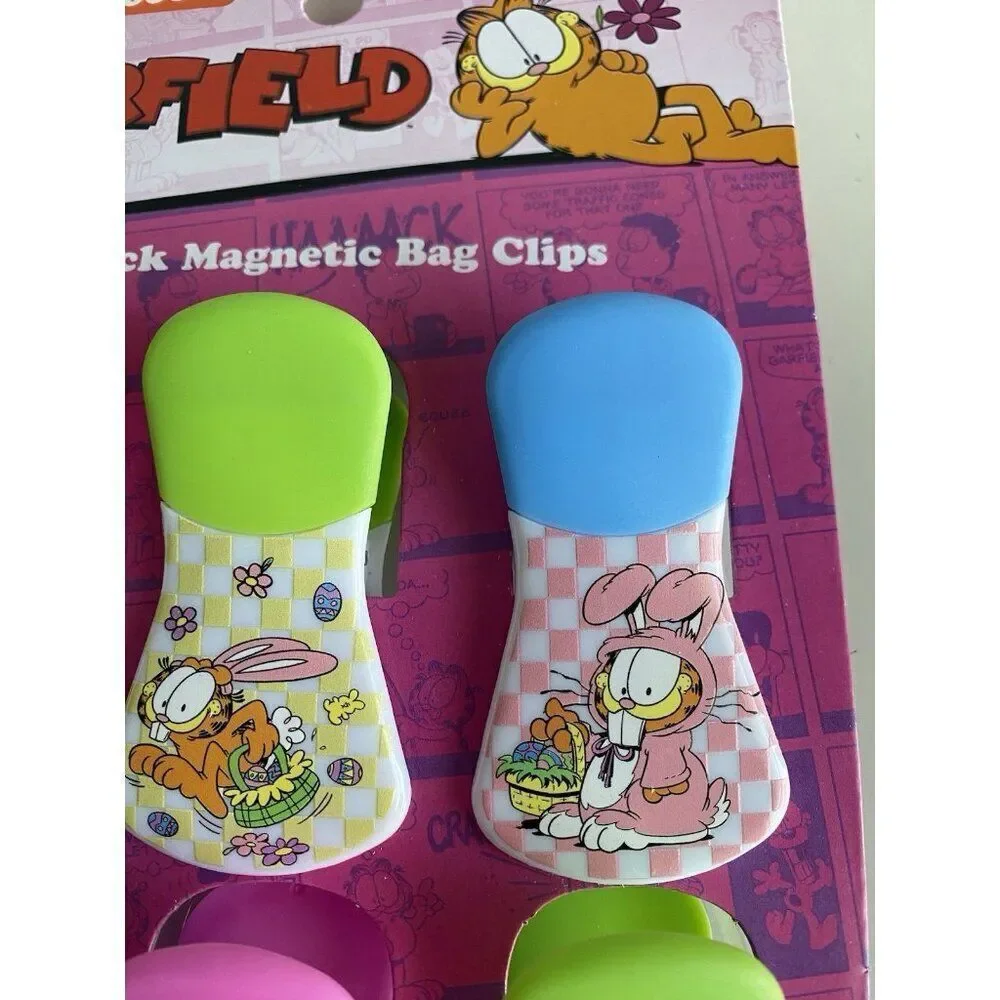 6 Pack Nickelodeon Garfield Magnetic Bag Clips Easter Spring Flowers Bunny‎ Eggs
